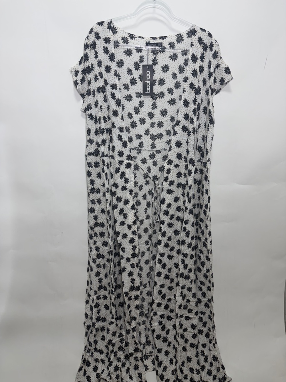 Black Floral Print White Maxi Dress